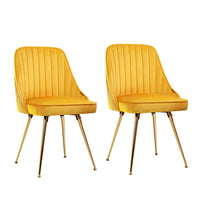 Kings Set of 2 Dining Chairs Retro Chair Cafe Kitchen Modern Metal Legs Velvet Yellow