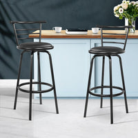 Artiss Set of 2 PU Leather Bar Stools - Black and Steel Bar Stools & Chairs Kings Warehouse 