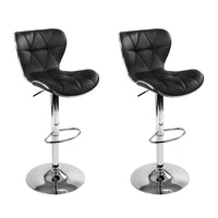 Kings Set of 2 PU Leather Patterned Bar Stools - Black and Chrome