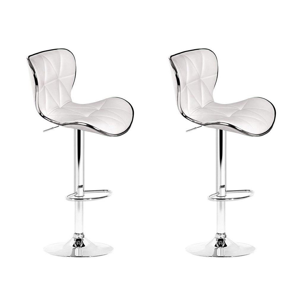 Artiss Set of 2 PU Leather Patterned Bar Stools - White and Chrome Bar Stools & Chairs Kings Warehouse 