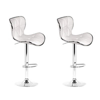 Kings Set of 2 PU Leather Patterned Bar Stools - White and Chrome