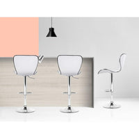 Artiss Set of 2 PU Leather Patterned Bar Stools - White and Chrome Bar Stools & Chairs Kings Warehouse 