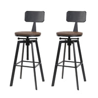 Artiss Set of 2 Rustic Industrial Style Metal Bar Stool - Black and Wood Bar Stools & Chairs Kings Warehouse 