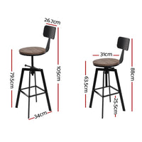 Artiss Set of 2 Rustic Industrial Style Metal Bar Stool - Black and Wood Bar Stools & Chairs Kings Warehouse 