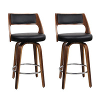 Kings Set of 2 Wooden Bar Stools PU Leather - Black and Wood
