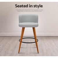 Artiss Set of 2 Wooden Fabric Bar Stools Circular Footrest - Light Grey Bar Stools & Chairs Kings Warehouse 