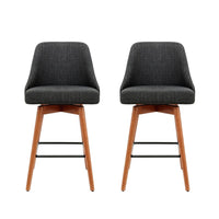 Artiss Set of 2 Wooden Fabric Bar Stools Square Footrest - Charcoal Bar Stools & Chairs Kings Warehouse 