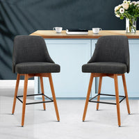 Artiss Set of 2 Wooden Fabric Bar Stools Square Footrest - Charcoal Bar Stools & Chairs Kings Warehouse 