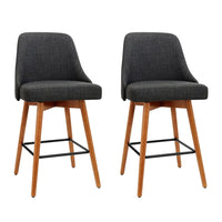 Kings Set of 2 Wooden Fabric Bar Stools Square Footrest - Charcoal