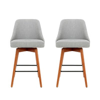 Artiss Set of 2 Wooden Fabric Bar Stools Square Footrest - Light Grey Bar Stools & Chairs Kings Warehouse 