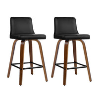 Kings Set of 2 Wooden PU Leather Bar Stool - Black and Brown Wood Legs