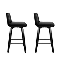 Artiss Set of 2 Wooden PU Leather Bar Stool - Black Bar Stools & Chairs Kings Warehouse 