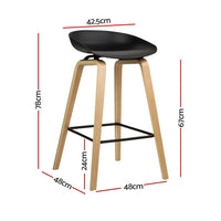 Artiss Set of 2 Wooden Square Footrest Bar Stools - Black Bar Stools & Chairs Kings Warehouse 