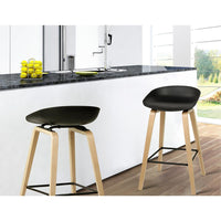 Artiss Set of 2 Wooden Square Footrest Bar Stools - Black Bar Stools & Chairs Kings Warehouse 