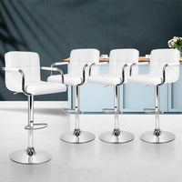Artiss Set of 4 Bar Stools Gas lift Swivel - Steel and White Bar Stools & Chairs Kings Warehouse 