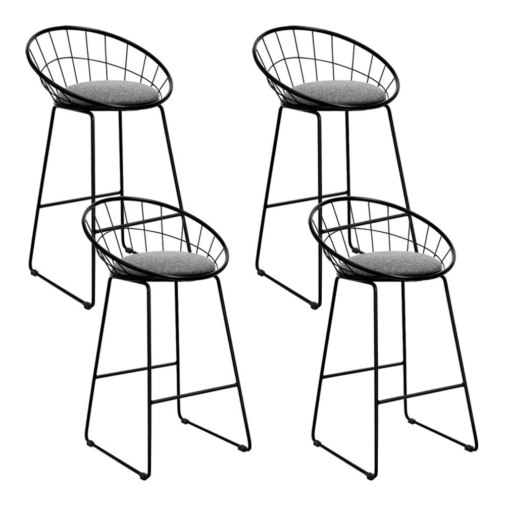 Artiss Set of 4 Bar Stools Steel Fabric - Grey and Black Bar Stools & Chairs Kings Warehouse 