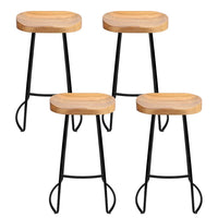 Artiss Set of 4 Elm Wood Backless Bar Stools 65cm - Black and Light Natural Bar Stools & Chairs Kings Warehouse 