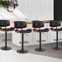 Artiss Set of 4 Kitchen Bar Stools Gas Lift Stool Chairs Swivel Barstool Leather Black Bar Stools Kings Warehouse 