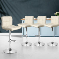Artiss Set of 4 PU Leather Gas Lift Bar Stools - Beige Bar Stools & Chairs Kings Warehouse 