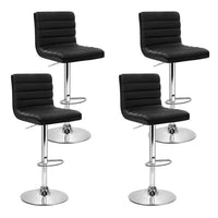 Kings Set of 4 PU Leather Lined Pattern Bar Stools- Black and Chrome