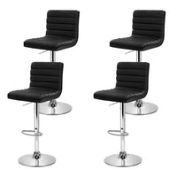 Artiss Set of 4 PU Leather Lined Pattern Bar Stools- Black and Chrome Bar Stools & Chairs Kings Warehouse 