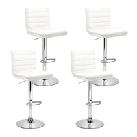 Kings Set of 4 PU Leather Lined Pattern Bar Stools- White and Chrome
