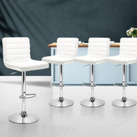 Artiss Set of 4 PU Leather Lined Pattern Bar Stools- White and Chrome Bar Stools & Chairs Kings Warehouse 