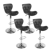 Kings Set of 4 PU Leather Patterned Bar Stools - Black and Chrome