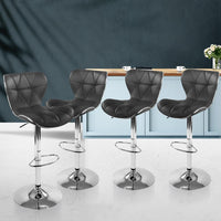 Artiss Set of 4 PU Leather Patterned Bar Stools - Black and Chrome Bar Stools & Chairs Kings Warehouse 