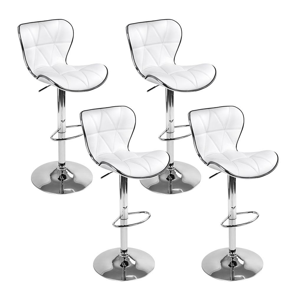 Artiss Set of 4 PU Leather Patterned Bar Stools - White and Chrome Bar Stools & Chairs Kings Warehouse 