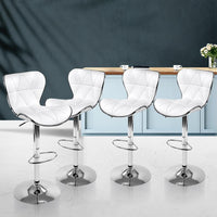 Artiss Set of 4 PU Leather Patterned Bar Stools - White and Chrome Bar Stools & Chairs Kings Warehouse 