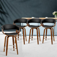 Artiss Set of 4 Swivel PU Leather Bar Stool - Wood and Black Bar Stools & Chairs Kings Warehouse 