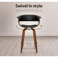 Artiss Set of 4 Swivel PU Leather Bar Stool - Wood and Black Bar Stools & Chairs Kings Warehouse 