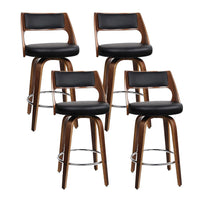 Kings Set of 4 Wooden Bar Stools PU Leather - Black and Wood