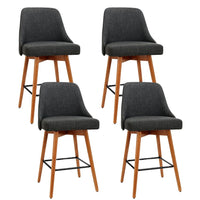 Kings Set of 4 Wooden Fabric Bar Stools Square Footrest - Charcoal