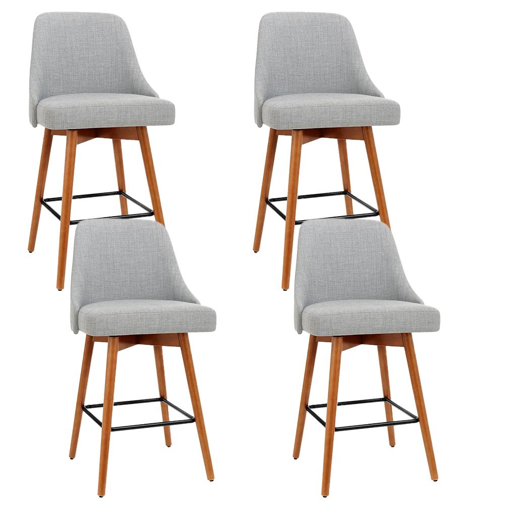 Artiss Set of 4 Wooden Fabric Bar Stools Square Footrest - Light Grey Bar Stools & Chairs Kings Warehouse 