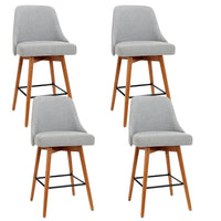 Kings Set of 4 Wooden Fabric Bar Stools Square Footrest - Light Grey