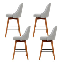 Artiss Set of 4 Wooden Fabric Bar Stools Square Footrest - Light Grey Bar Stools & Chairs Kings Warehouse 