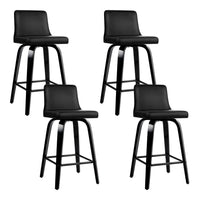Artiss Set of 4 Wooden PU Leather Bar Stool - Black Bar Stools & Chairs Kings Warehouse 