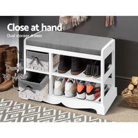 Artiss Shoe Cabinet Bench Rack Wooden Storage Organiser Shelf Stool 2 Drawers Bedroom Kings Warehouse 