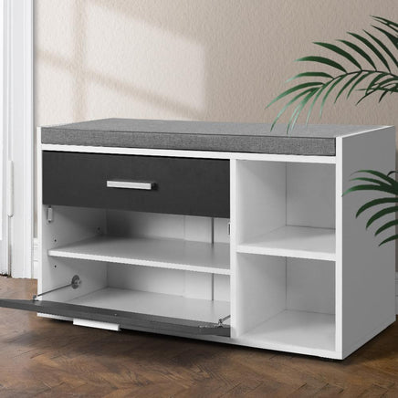 Artiss Shoe Cabinet Bench Shoes Storage Organiser Rack Wooden Cupboard Fabric Seat Adjustable Shelf Living Room Kings Warehouse 