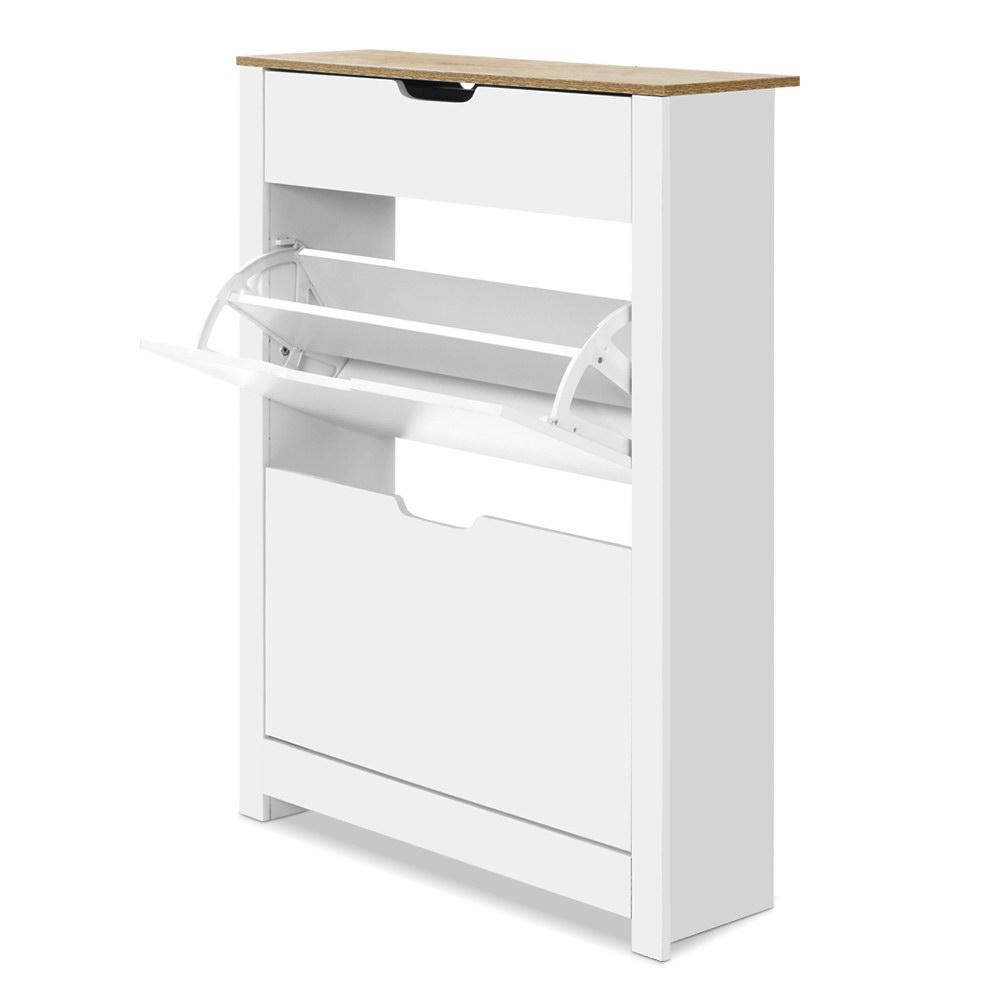 Artiss Shoe Cabinet Rack Storage Organiser Cupboard Shelf Drawer 16 Pairs White Bedroom Kings Warehouse 
