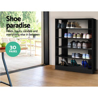 Artiss Shoe Cabinet Shoes Organiser Storage Rack 30 Pairs Black Shelf Wooden Living Room Kings Warehouse 
