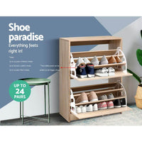 Artiss Shoe Cabinet Shoes Storage Rack 24 Pairs Organiser Shelf Cupboard Oak Living Room Kings Warehouse 