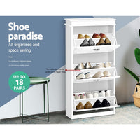 Artiss Shoe Cabinet Shoes Storage Rack White Organiser Shelf Cupboard 18 Pairs Drawer Promotion Kings Warehouse 