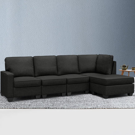 Artiss Sofa Lounge Set 5 Seater Modular Chaise Chair Suite Couch Dark Grey Kings Warehouse 