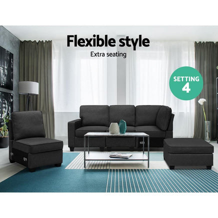 Artiss Sofa Lounge Set 5 Seater Modular Chaise Chair Suite Couch Dark Grey Kings Warehouse 