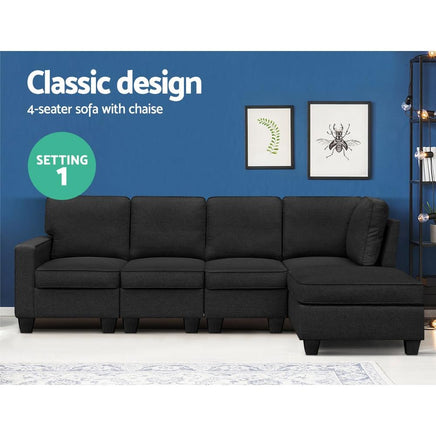 Artiss Sofa Lounge Set 5 Seater Modular Chaise Chair Suite Couch Dark Grey Kings Warehouse 