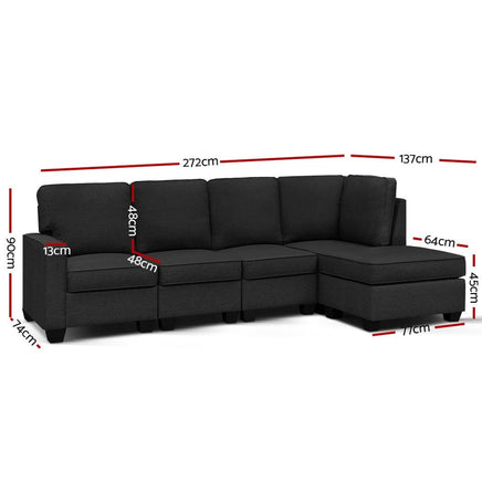 Artiss Sofa Lounge Set 5 Seater Modular Chaise Chair Suite Couch Dark Grey Kings Warehouse 