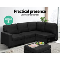 Artiss Sofa Lounge Set 5 Seater Modular Chaise Chair Suite Couch Dark Grey Kings Warehouse 